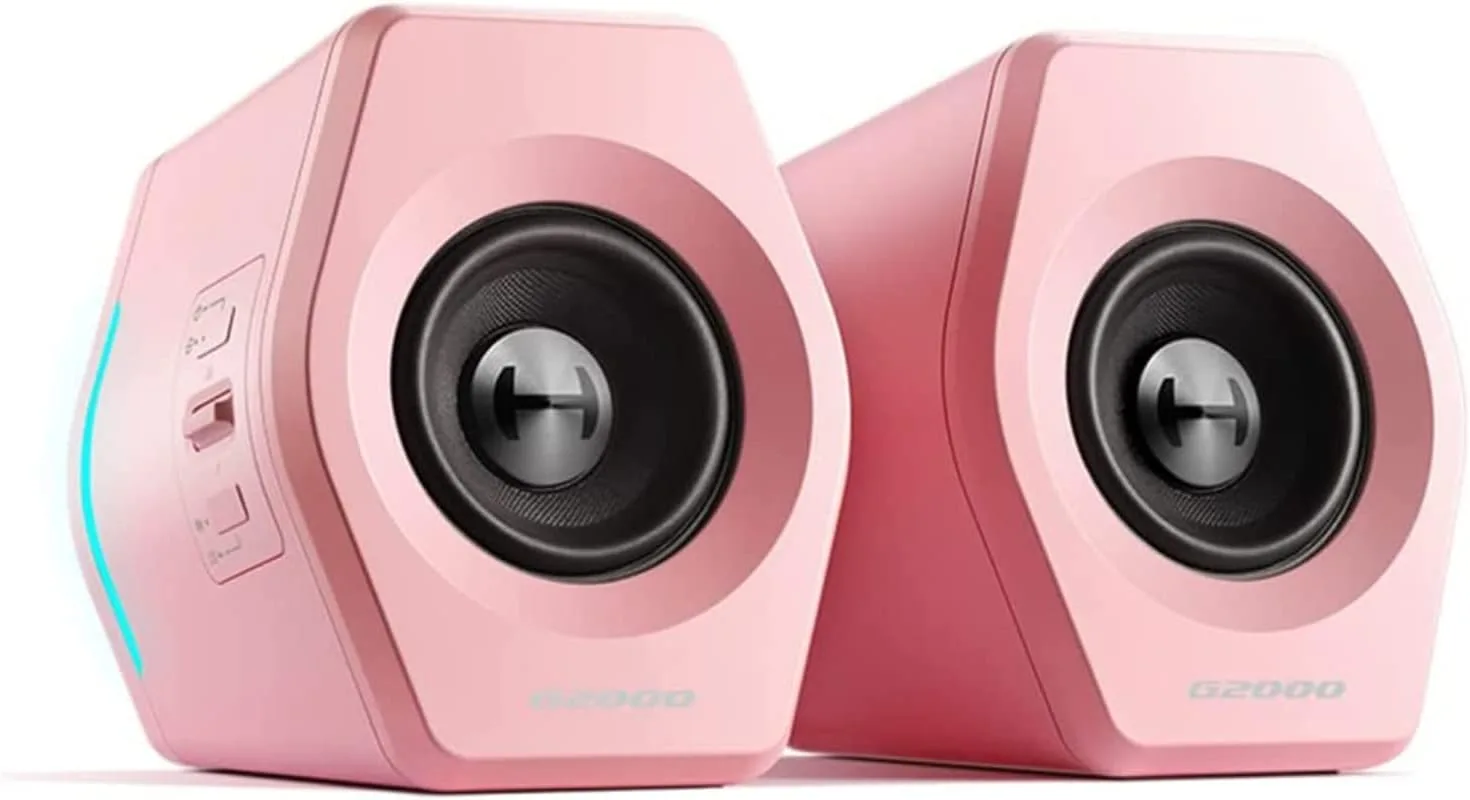 Edifier G2000 32W PC Computer Speakers for Gaming Desktop PC Laptop Mac Computer Woofer Speakers Bluetooth USB 3.5mm AUX Inputs RGB Lights Multimedia Speakers Pink