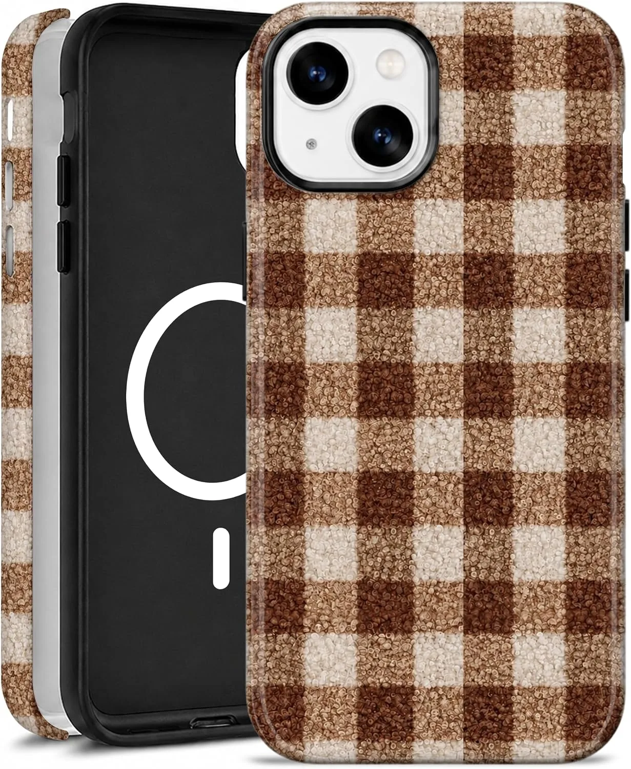 Funda magnética Elystara para iPhone 15 diseño cuadros marrón