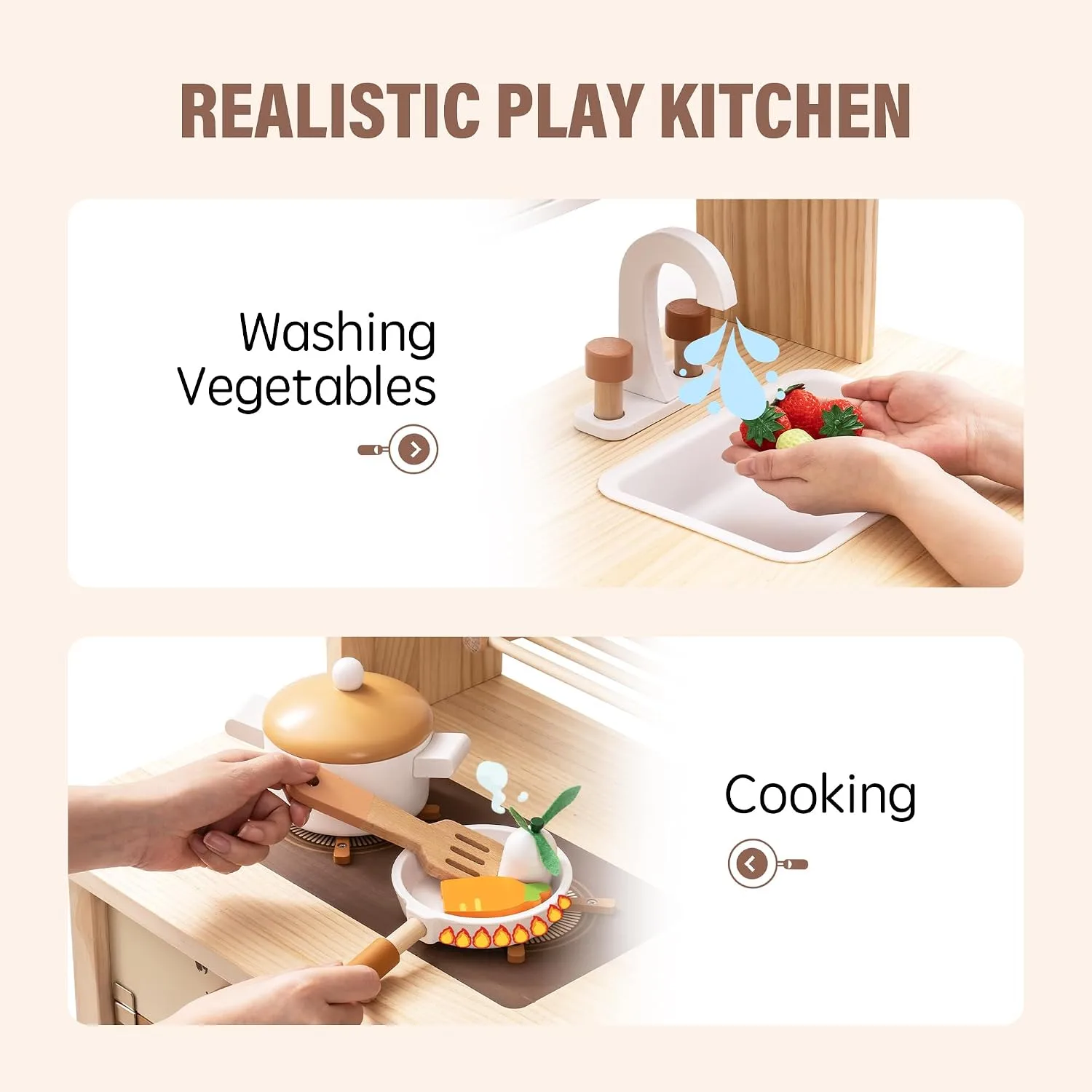 ROBUD Wooden Play Kitchen for Kids Toddlers, Kids Kitchen Playset