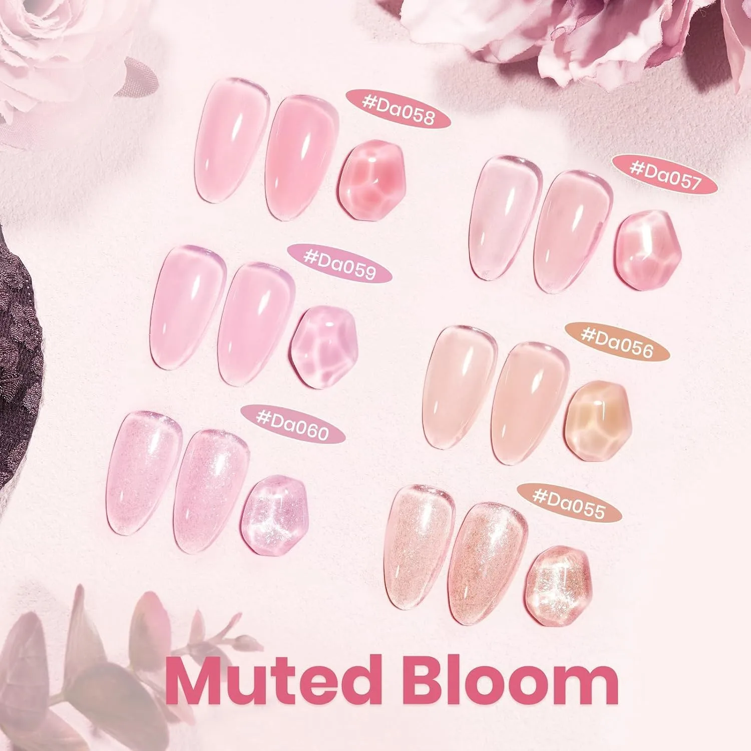 Beetles Builder Gel Kit HEMA & TPO FREE, Muted Bloom 6 Colors & Nail Brush