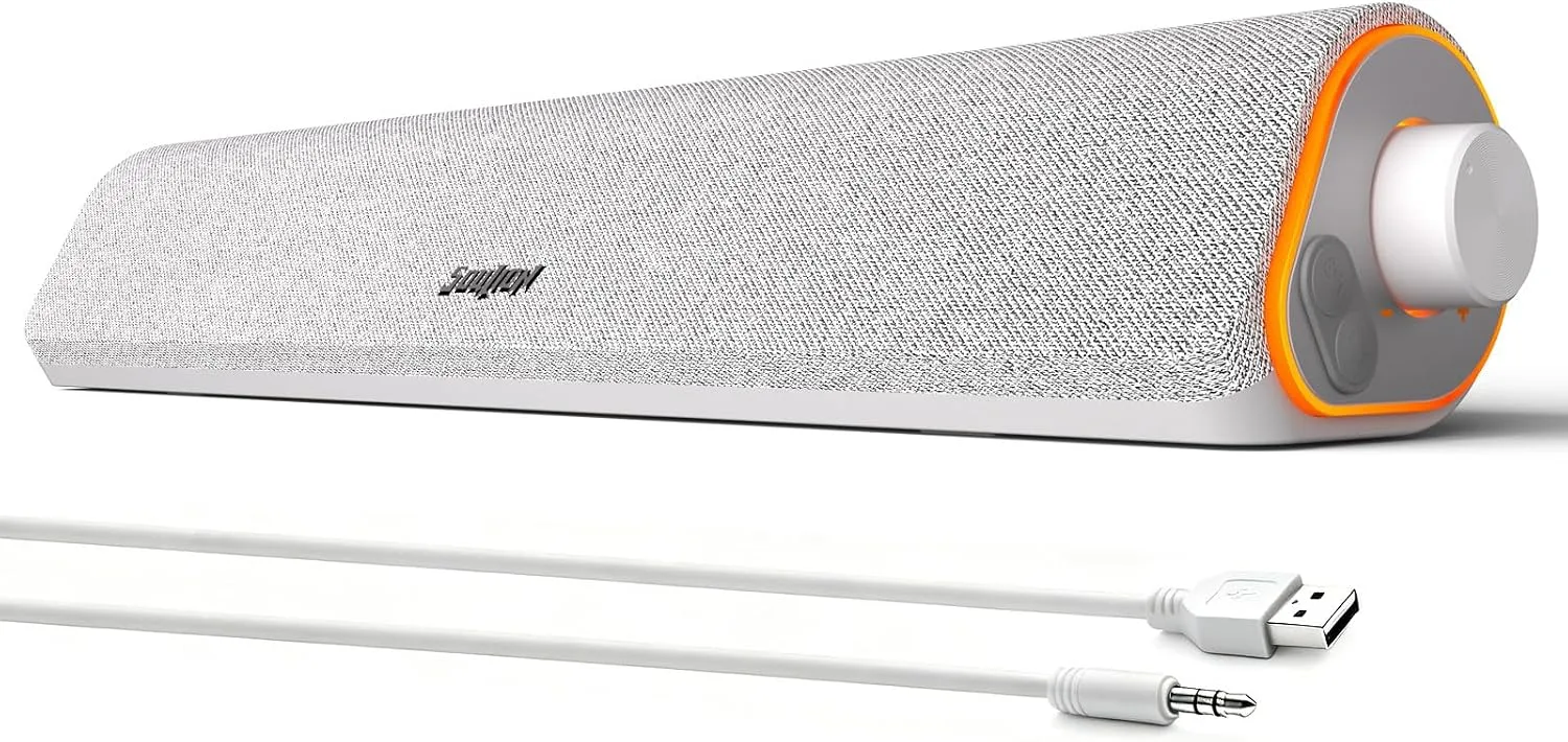 SOULION R50 Bluetooth Computer Speakers, USB Powered & 3.5 Aux White