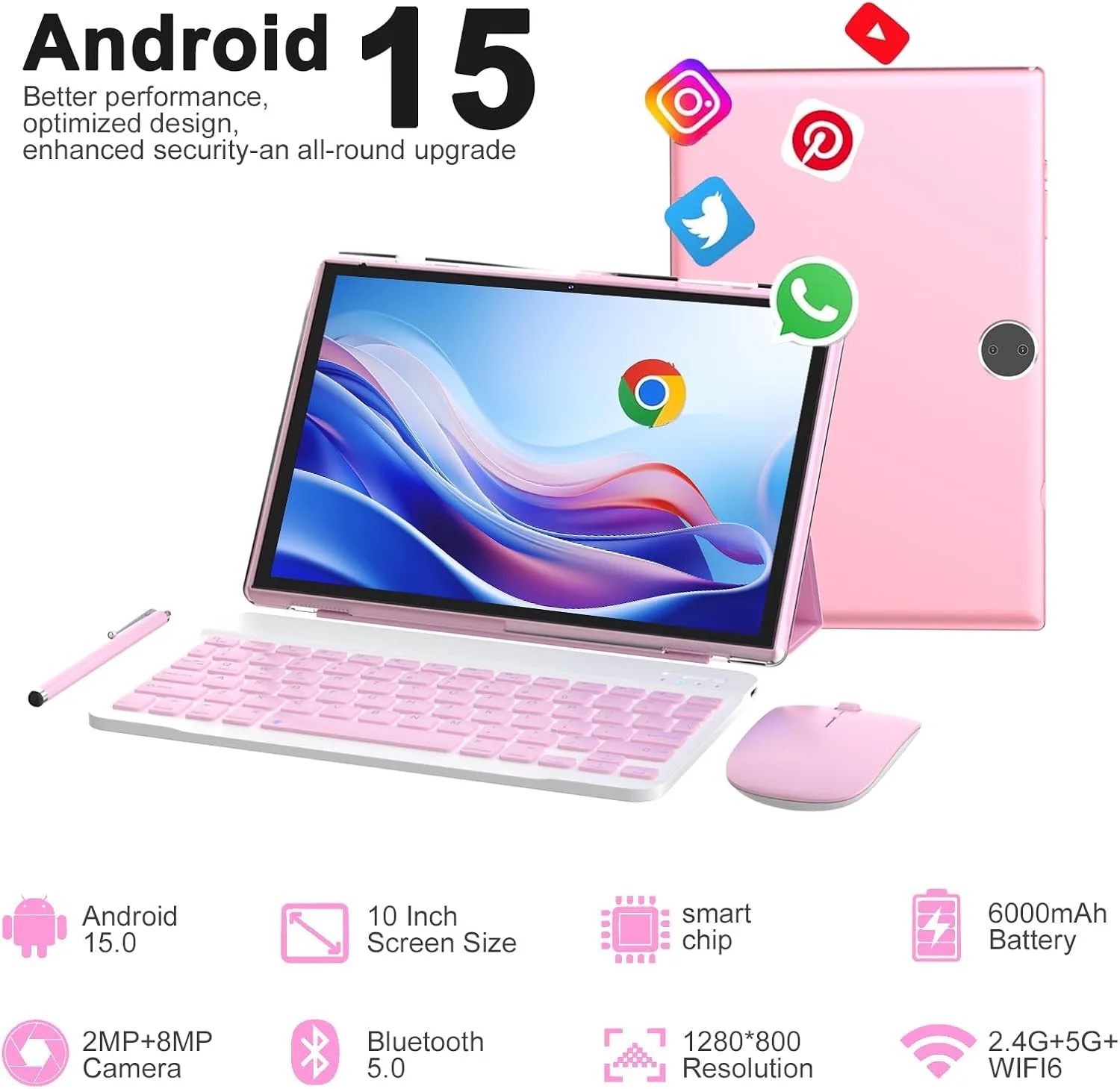 BYANDBY Tablet with Keyboard | Tablet 10 inch | Android 15 | 2 in 1 Tablet