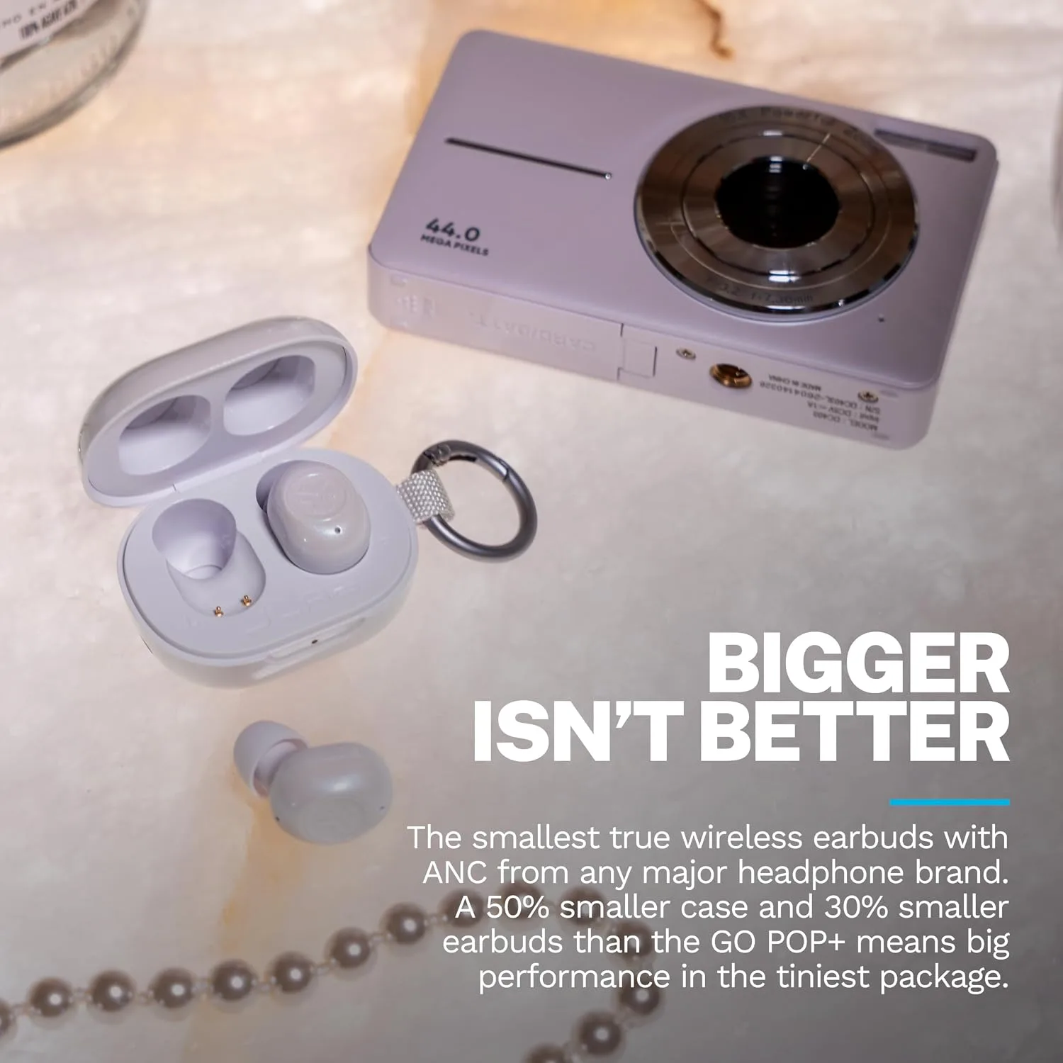 JLab JBuds Mini ANC Jelle True Wireless Bluetooth Earbuds with Apple Find My, Pearl Next Door