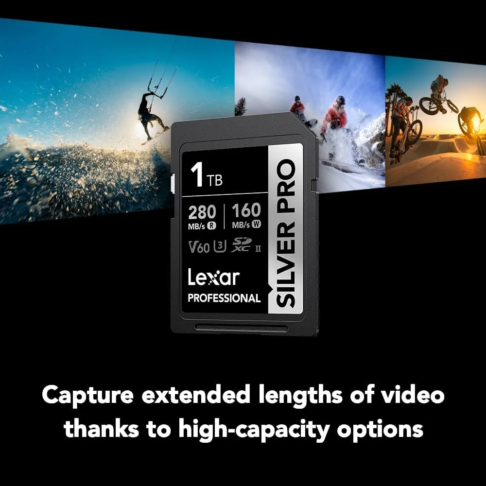 Lexar 1TB Silver PRO SD Memory Card, 280MB/s Read, 4K, V60, U3, UHS-II