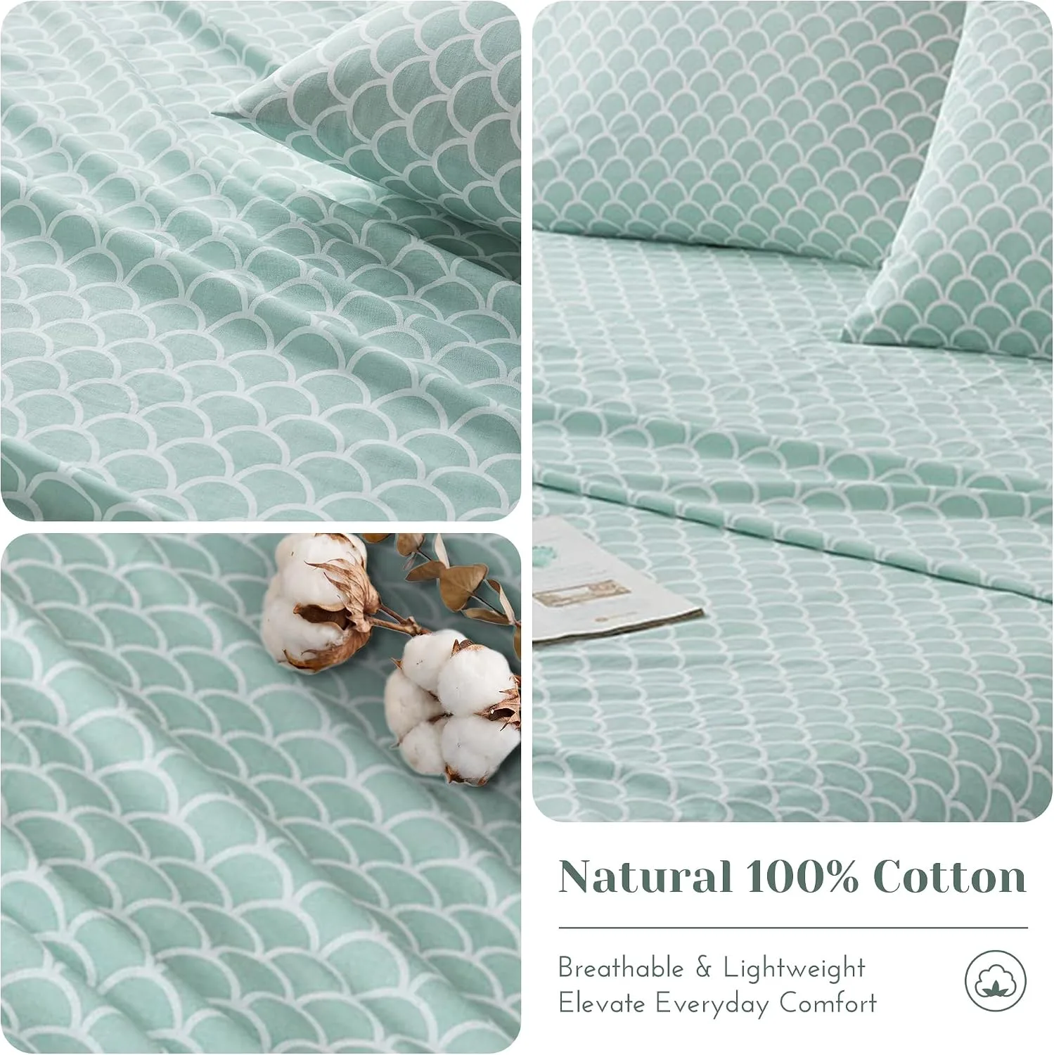 Comfort Spaces 100% Cotton Percale Sheets Twin Sheet Set 3 Pcs, Scales