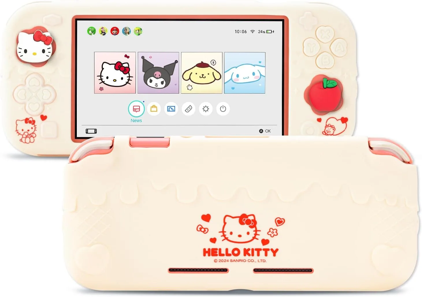 Kuitmor Switch Lite Protective Case,Soft Silicone Protective Shell,Anti-Scratch Protective Cover Case for Switch Lite with 2 Thumb Grip Caps（Beige Hello Kitty）