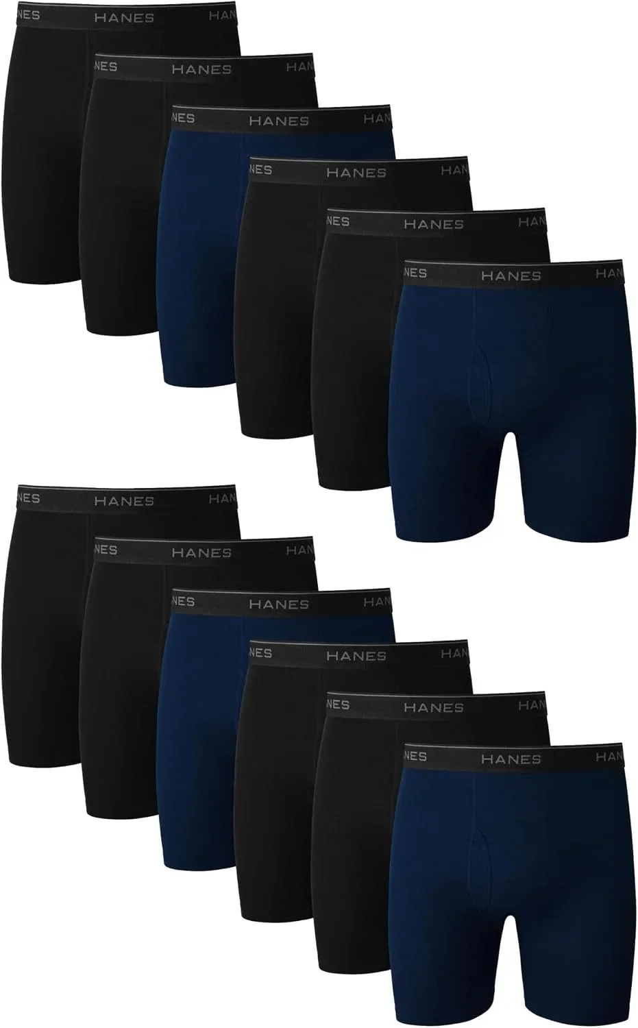 Hanes Men's Boxer Brief Underwear Pack, Cotton Boxer Briefs, Moisture-Wicking, Assorted Solids, 12-Pack