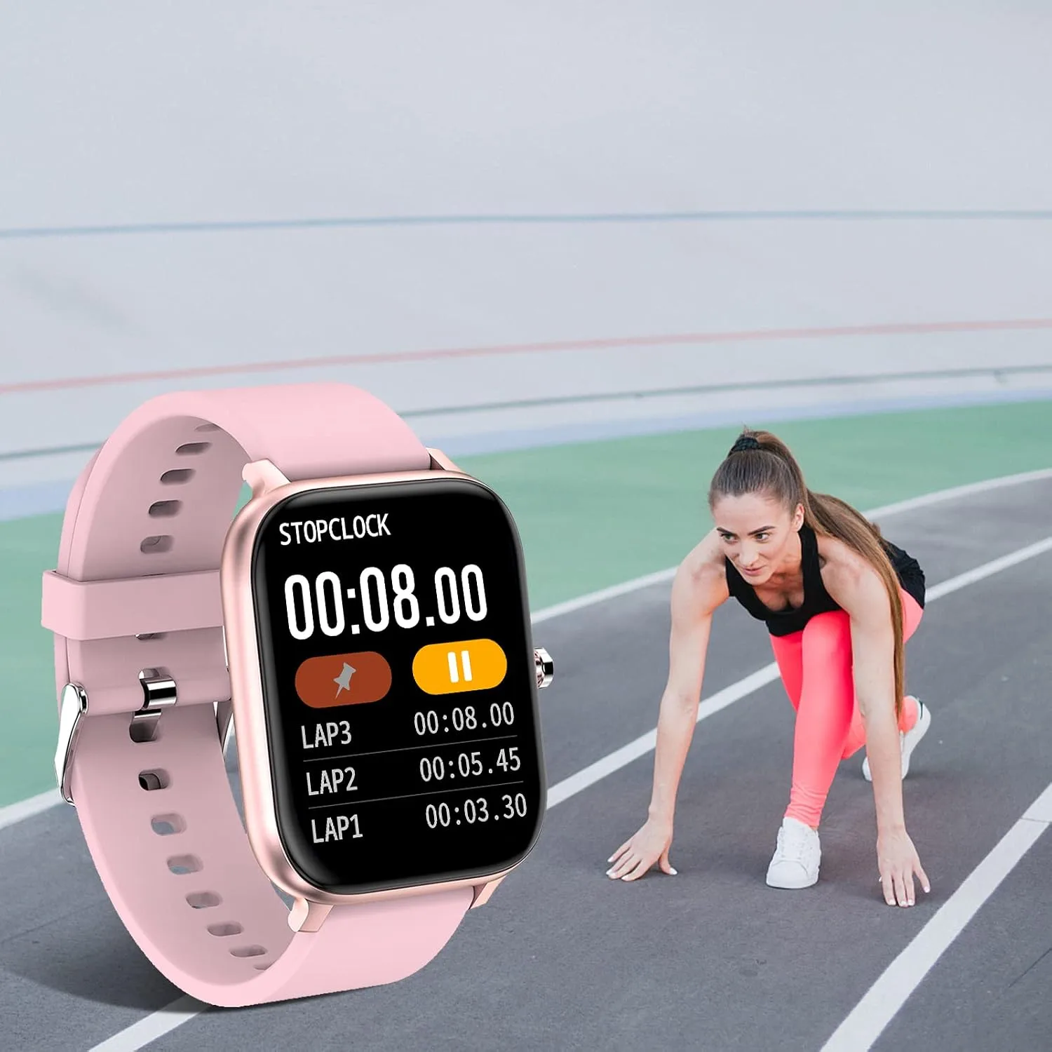 Smart Watch for Men Women Compatible with iPhone Samsung Android Phone 1.69 inch Full Touch Screen IP68 Waterproof Bluetooh Fitness Tracker Heart Rate/Sleep Monitor (Pink)