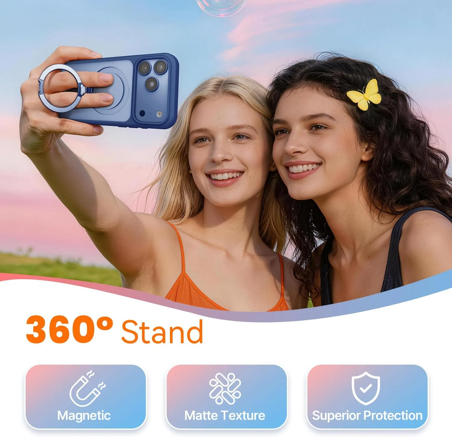 Mkeke for iPhone 18 Pro Max/17 Pro Max Case Blue [360 Spin Magnetic Stand]