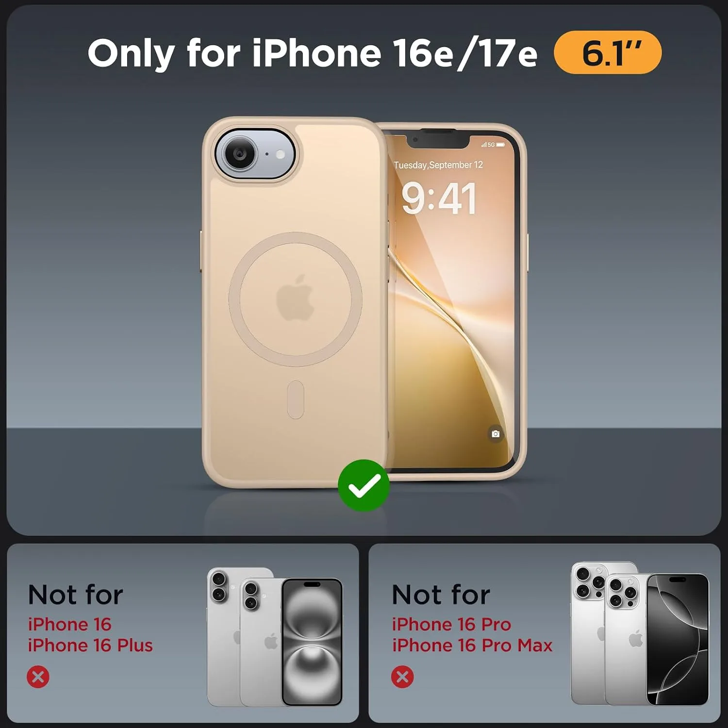 Miracase for iPhone 16e case & iPhone 17e Case for MagSafe [with 2×9H+ Screen Protectors] TOP Military-Grade Protection Shockproof with Velvet Touch for iPhone 16e/17e Phone Case 6.1", Matte Beige