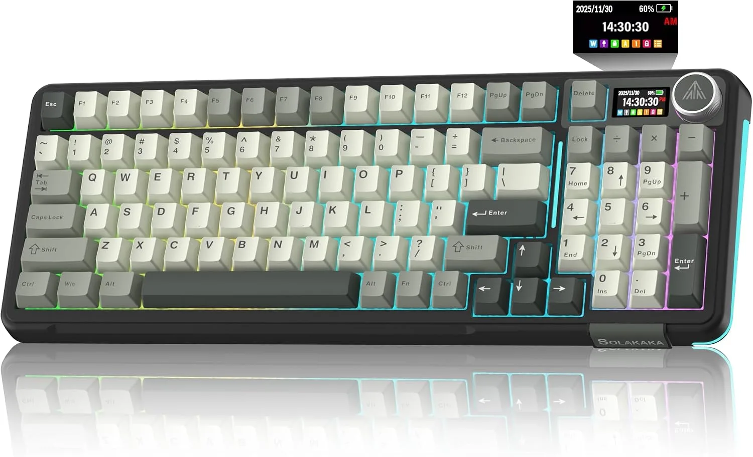 SOLAKAKA A99 Pro Wireless Mechanical Keyboard with LCD Screen & Metal Knob, 2.4GHz/BT5.0/USB-C, RGB Backlit Gaming Keyboard, Hot Swappable, Creamy Keyboard with Gasket Structure, for Win/Mac