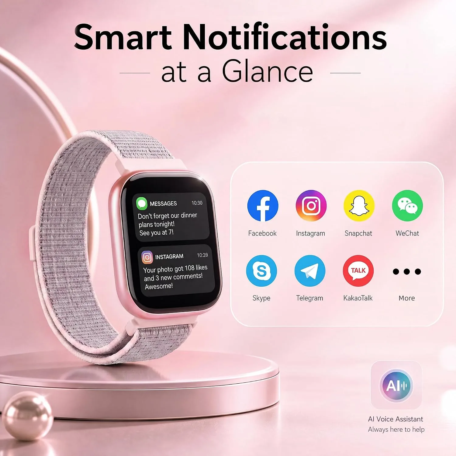 Smart Watch for Women, Bluetooth Answer/Make Calls, 1.83"HD Screen, 2 Bands