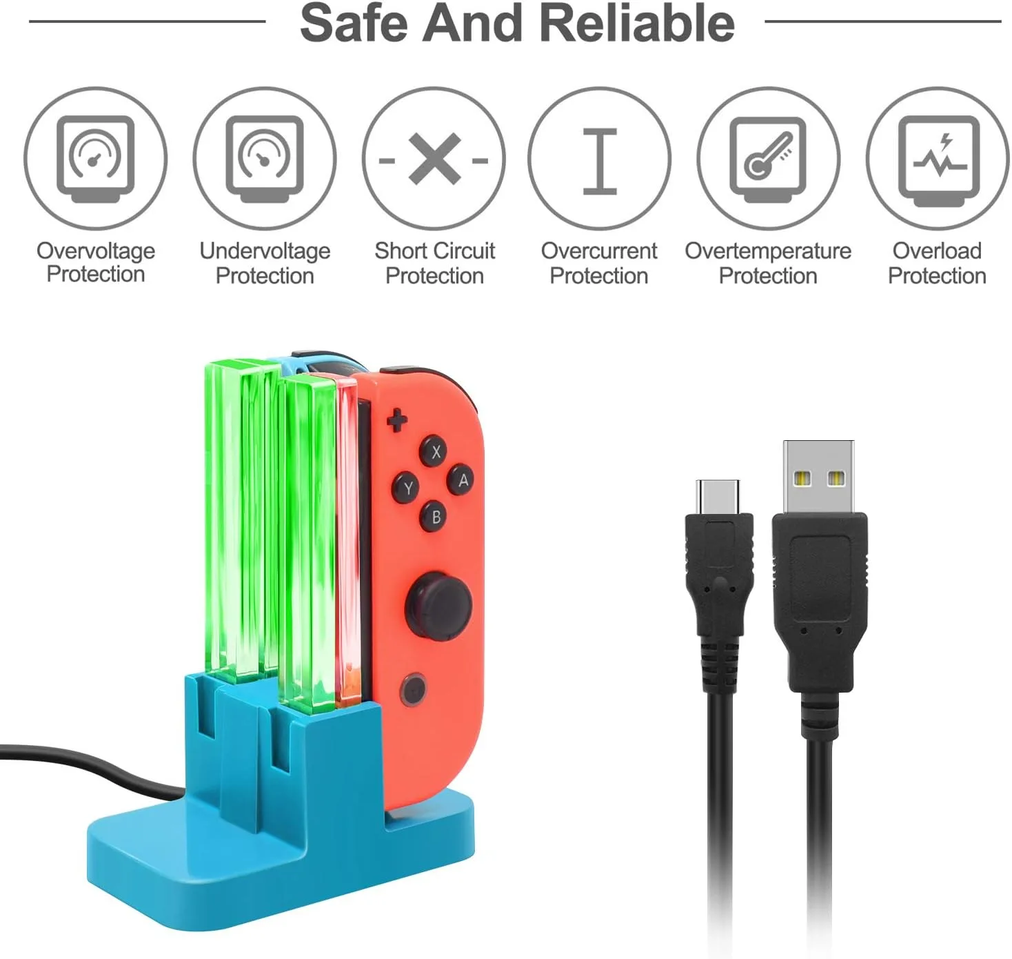 FASTSNAIL Switch Controller Charger for Nintendo Switch for JoyCons - Blue