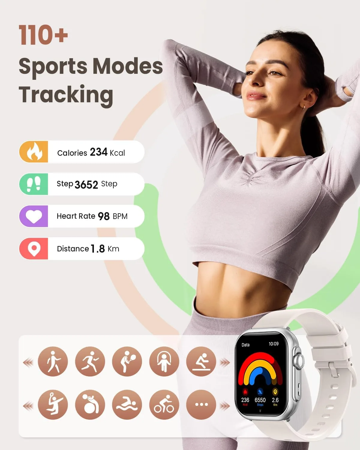 Smart Watches for Women Android& iPhone, 1000mAh Battery, Health Monitoring