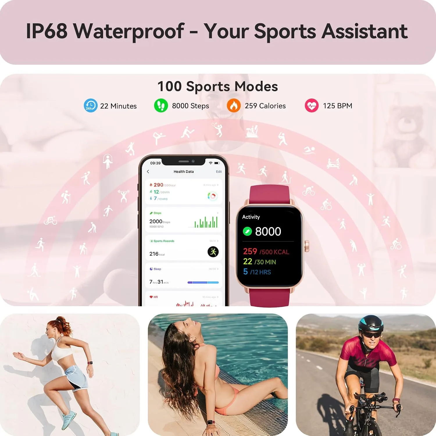 Gydom Smart Watch for Women Android & iPhone, Alexa Built-in, 1.8" Smartwatch with Heart Rate/SpO2/Sleep Monitor, IP68 Waterproof Activity Fitness Tracker, 101+ Sports Mode, Red