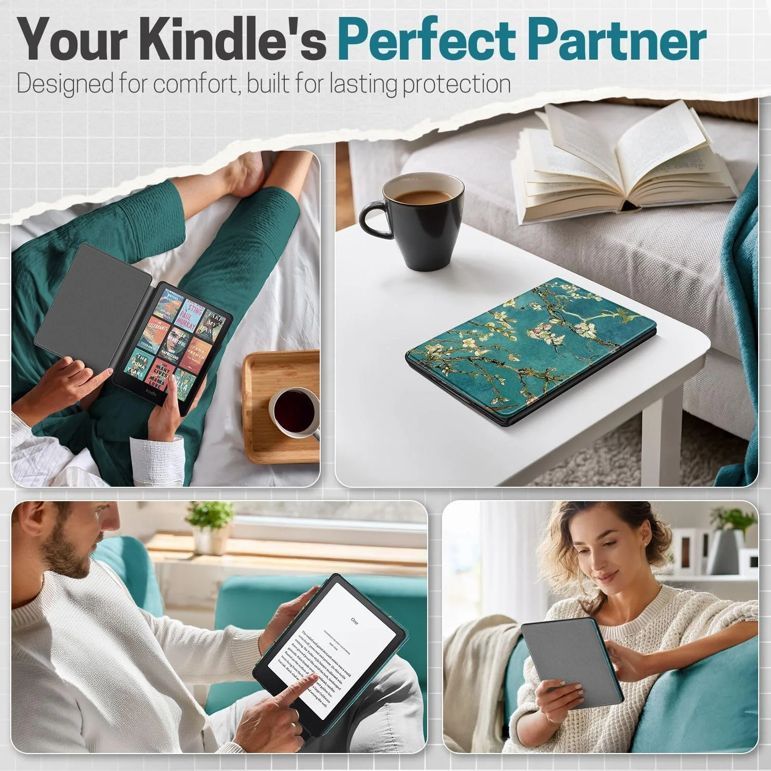 TNP Kindle Paperwhite 12th Gen Case, Colorsoft 7-Inch Cover, Almond Blossom