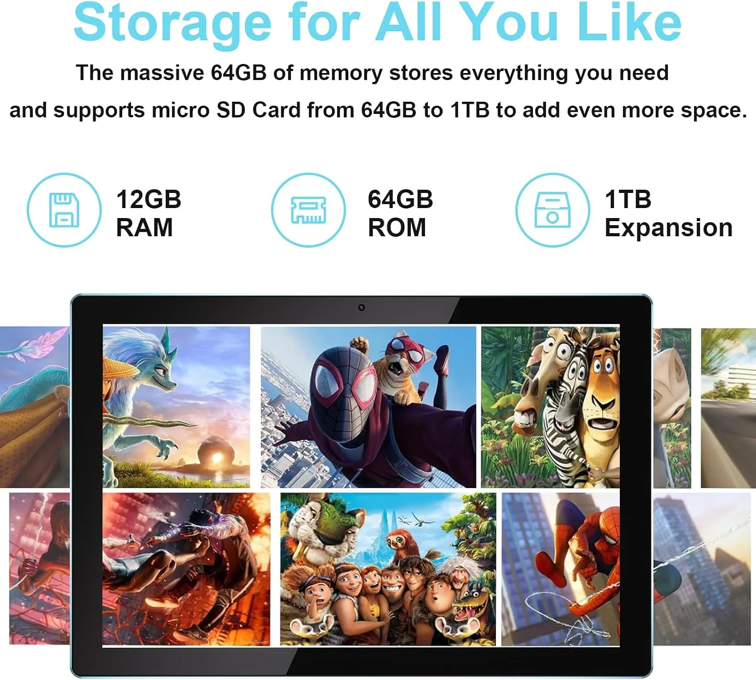 10 Inch Tablet Android Tablets 64GB 12GB RAM 10" Android Tablet Supports 1TB Expansion Dual Camera 6000mAh Long-lasting battery WiFi-6 Tableta 2 IN 1 Tablets with Bluetooth Mouse Case Stylus Keyboard