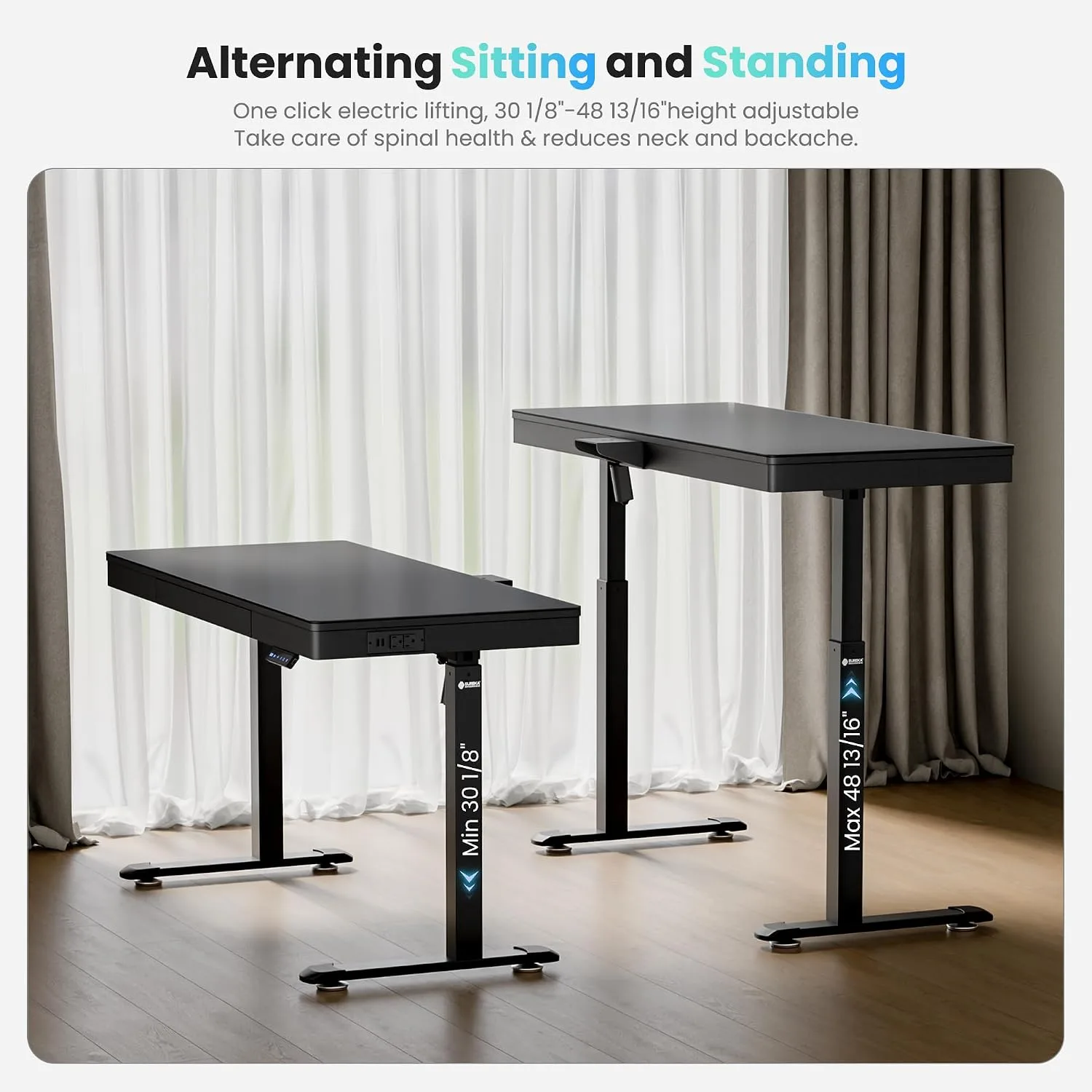 EUREKA ERGONOMIC Electric Standing Desk with Drawer, 55 Inch, Frosted Glass
