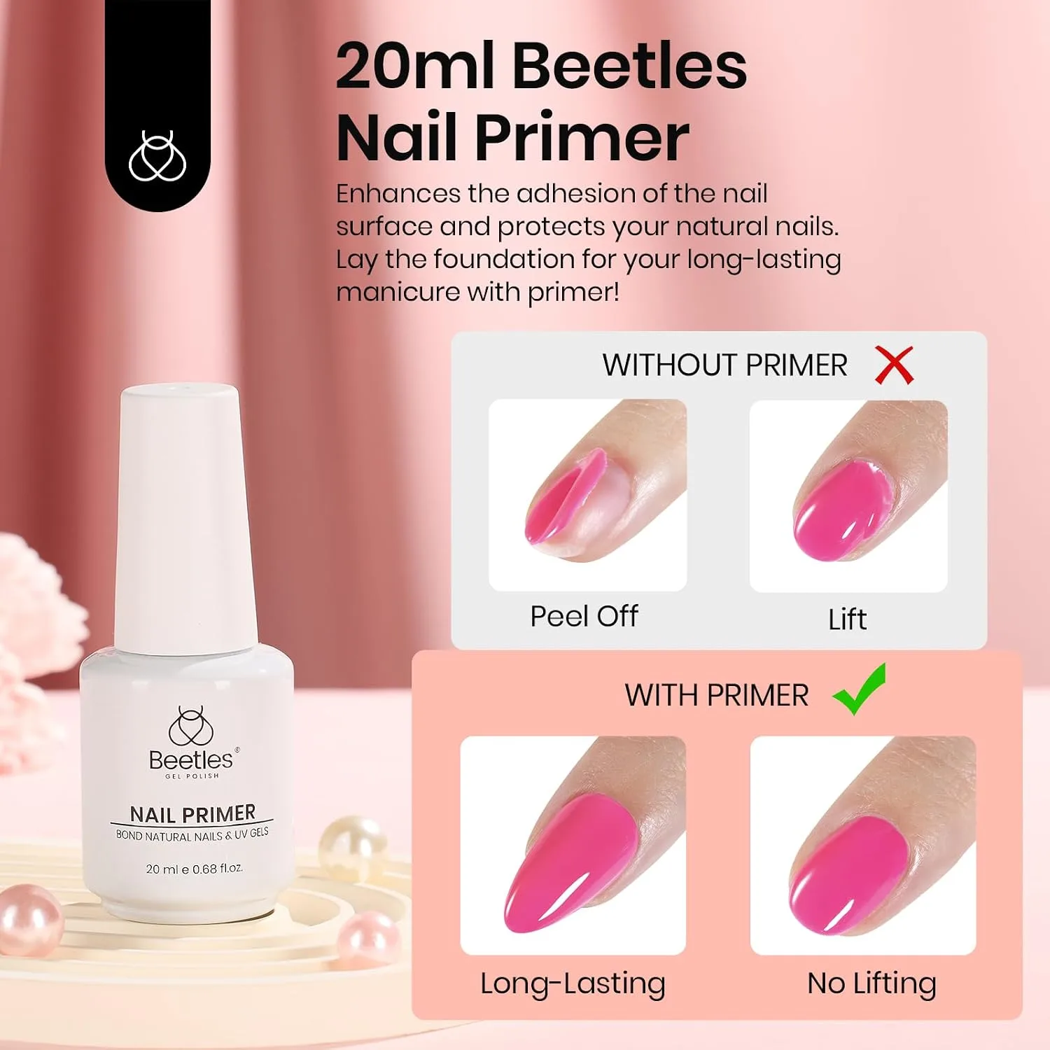 Beetles 20ml Nail Primer for Gel Nail Polish, Hema Free Dehydrator