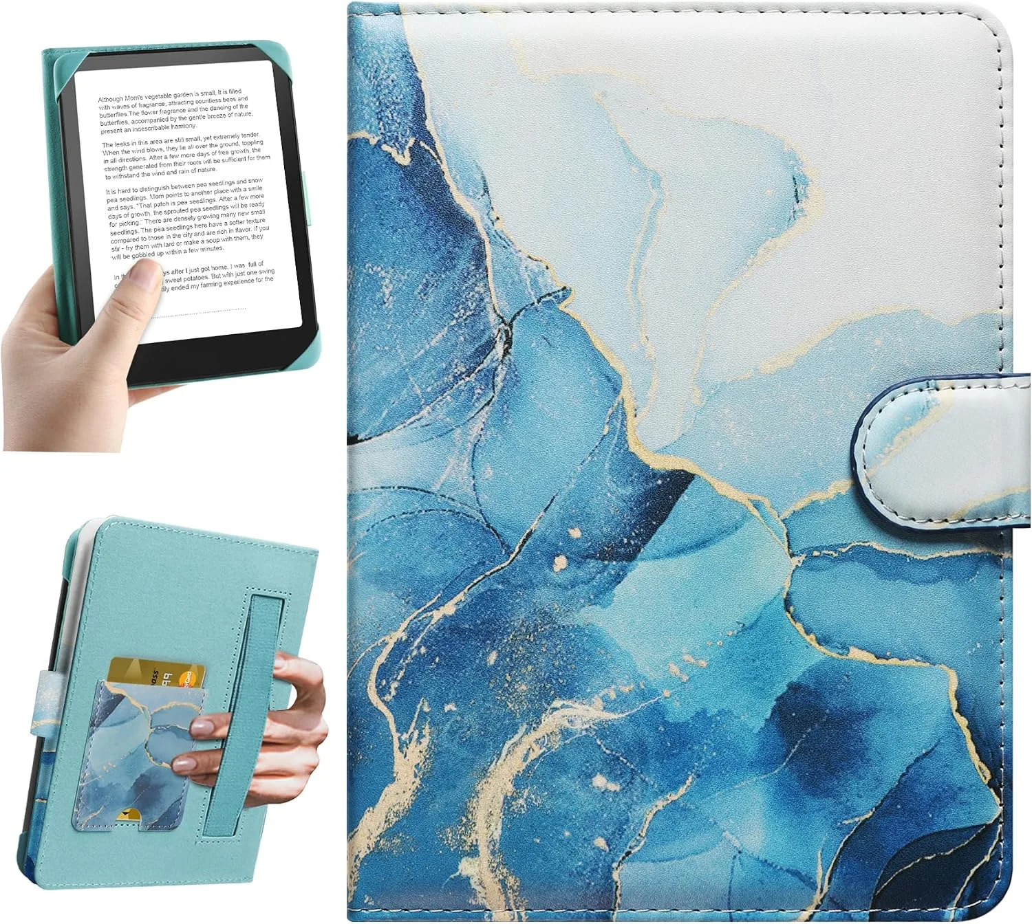 HoYiXi Universal Case for 6-inch Kindle eReader Compatible with Kobo/Voyaga/Pocketbook/Tolino E-Book Reader,6'' eReader Protective Cover with Built-in Card Slot,Dali Blue