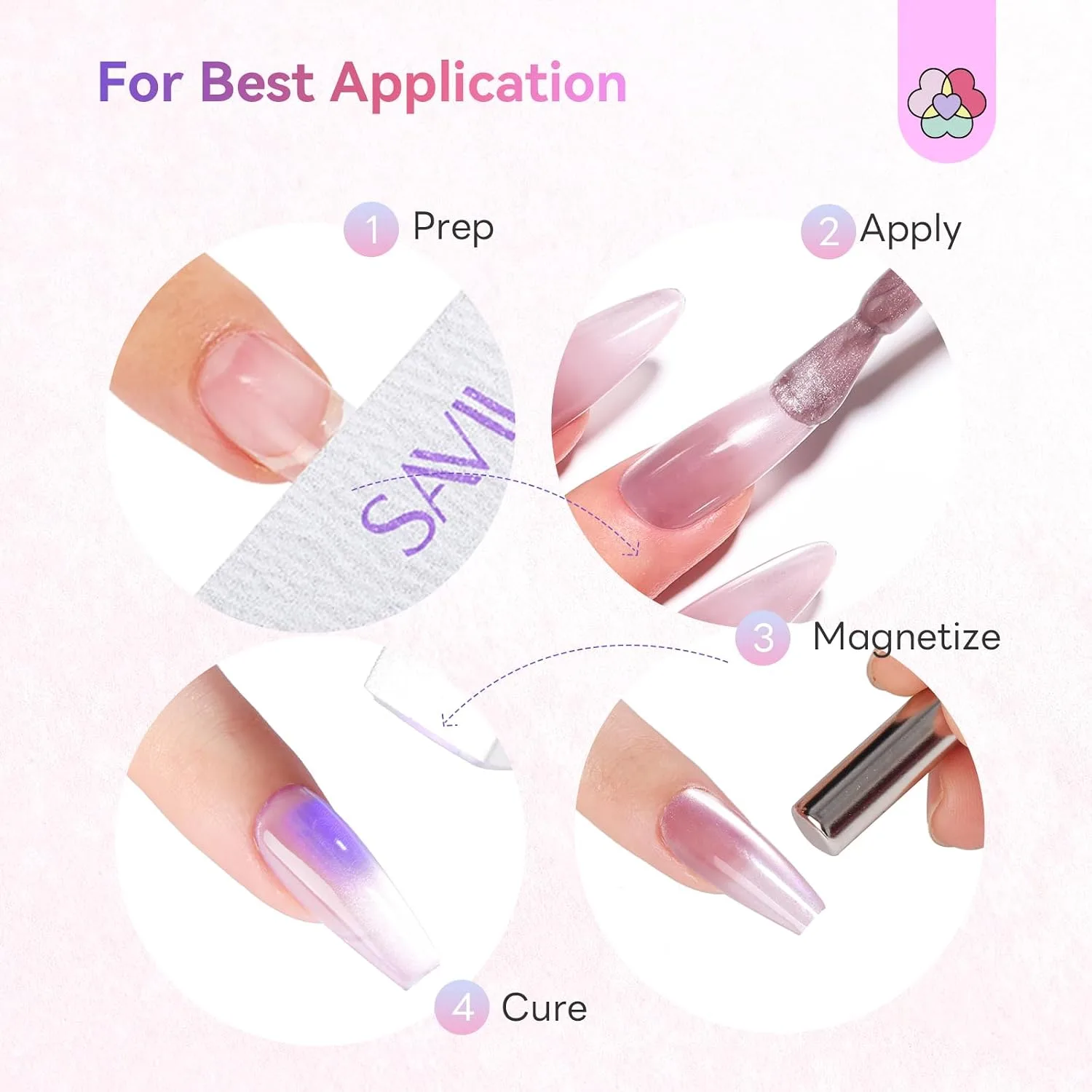 SAVILAND Glazed Nails One-Step Gel Nail Polish: Cat Eye Nail Polish 0.5oz 15ml Purple One-Min Foundation Color Gel Builder & Top Polish Natural Nail Art Pen Reinforcement Long-Lasting Home Manciure