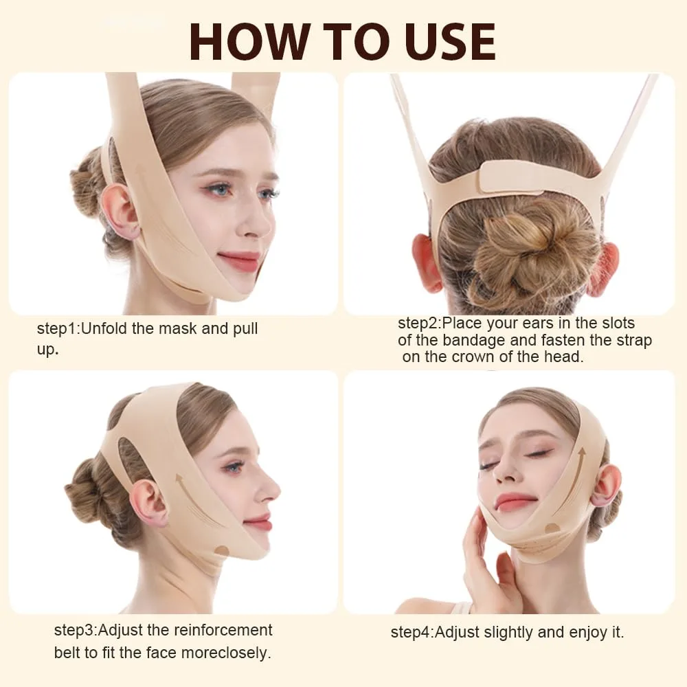V-Line Lifting Mask, Chin Strap for Sleeping, Jawline Wrap, Medium, Beige