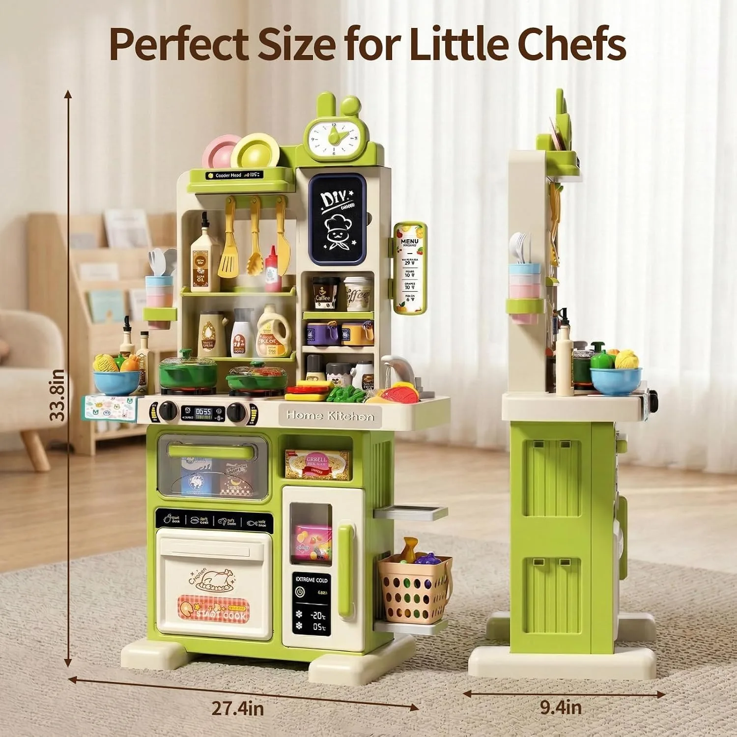 33.8IN Kids Kitchen Playset with Sound & Light - Cooking Stove with Steam