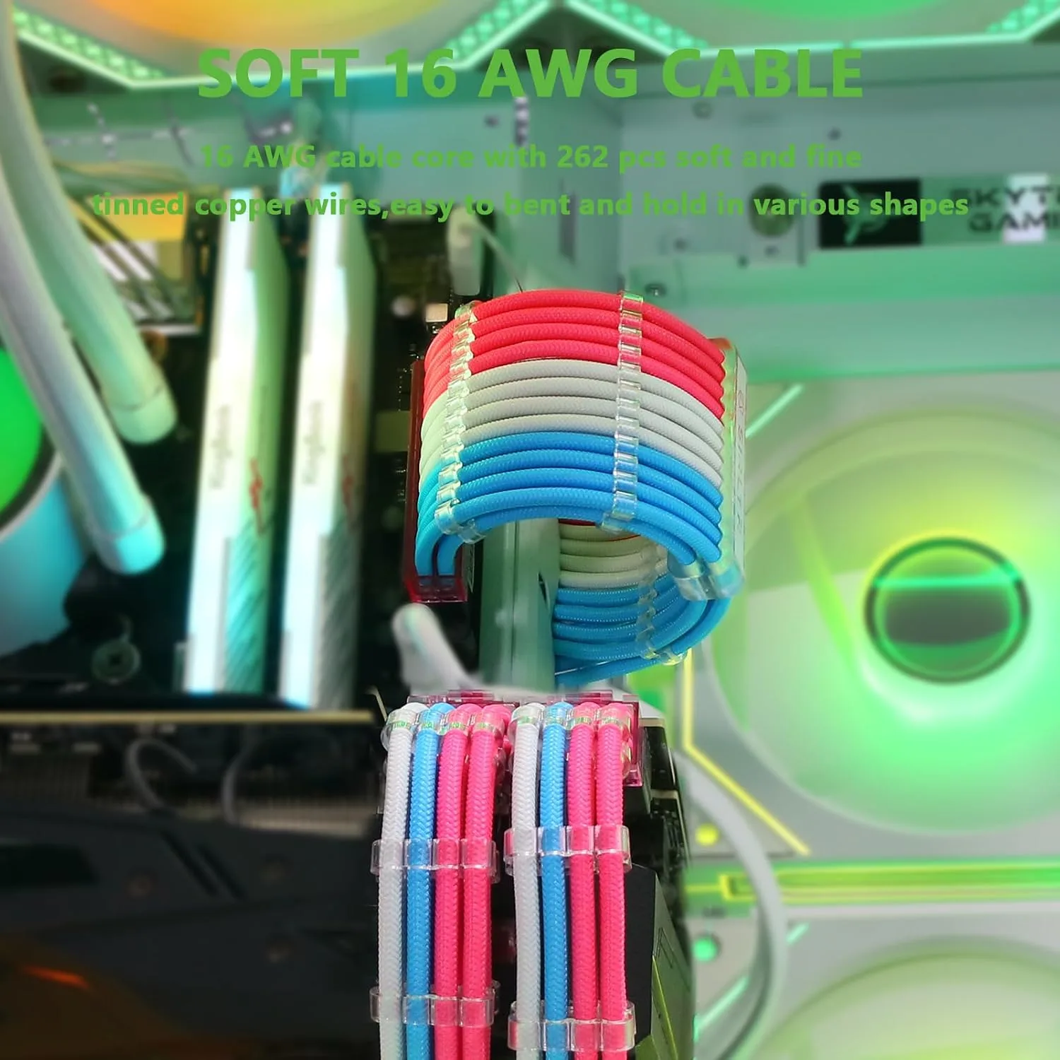 Sirlyr Pre-Bend PSU Extension Cables,24/8Pin,Pink/Blue/White