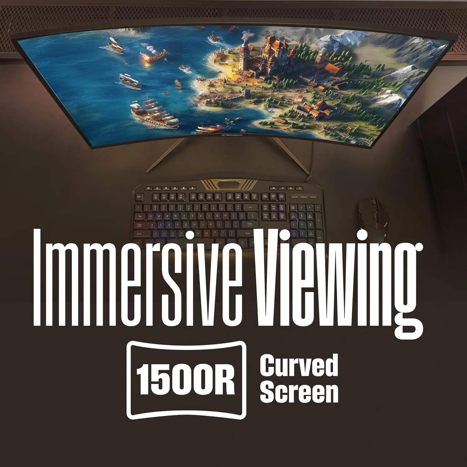 Westinghouse 27 Inch Curved Gaming Monitor, 240Hz, 1ms, 1500R, FHD 1080P, 4000:1 Contrast Ratio, 118% sRGB, AMD FreeSync, Eyecare, for PC Games with Built-in Speakers, DisplayPort, HDMI-Black
