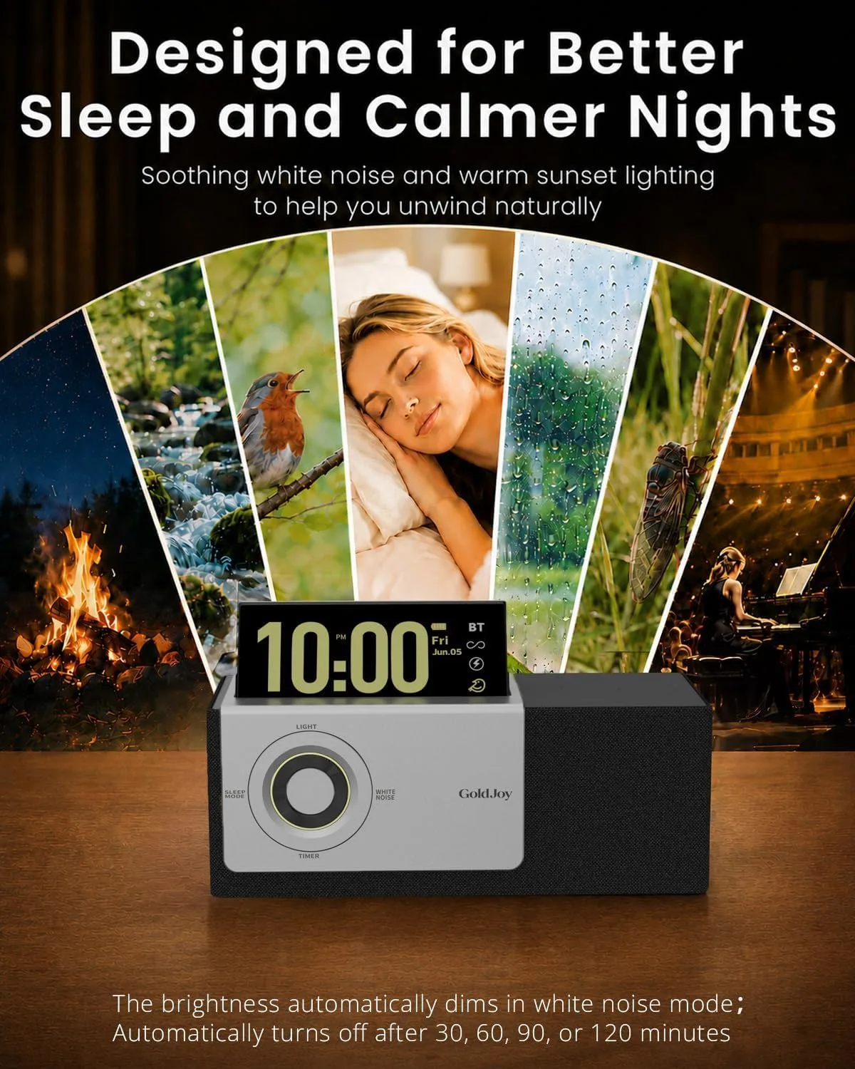 GoldJoy Bluetooth Speaker Wireless, Charging Station for Home Sleep Gift