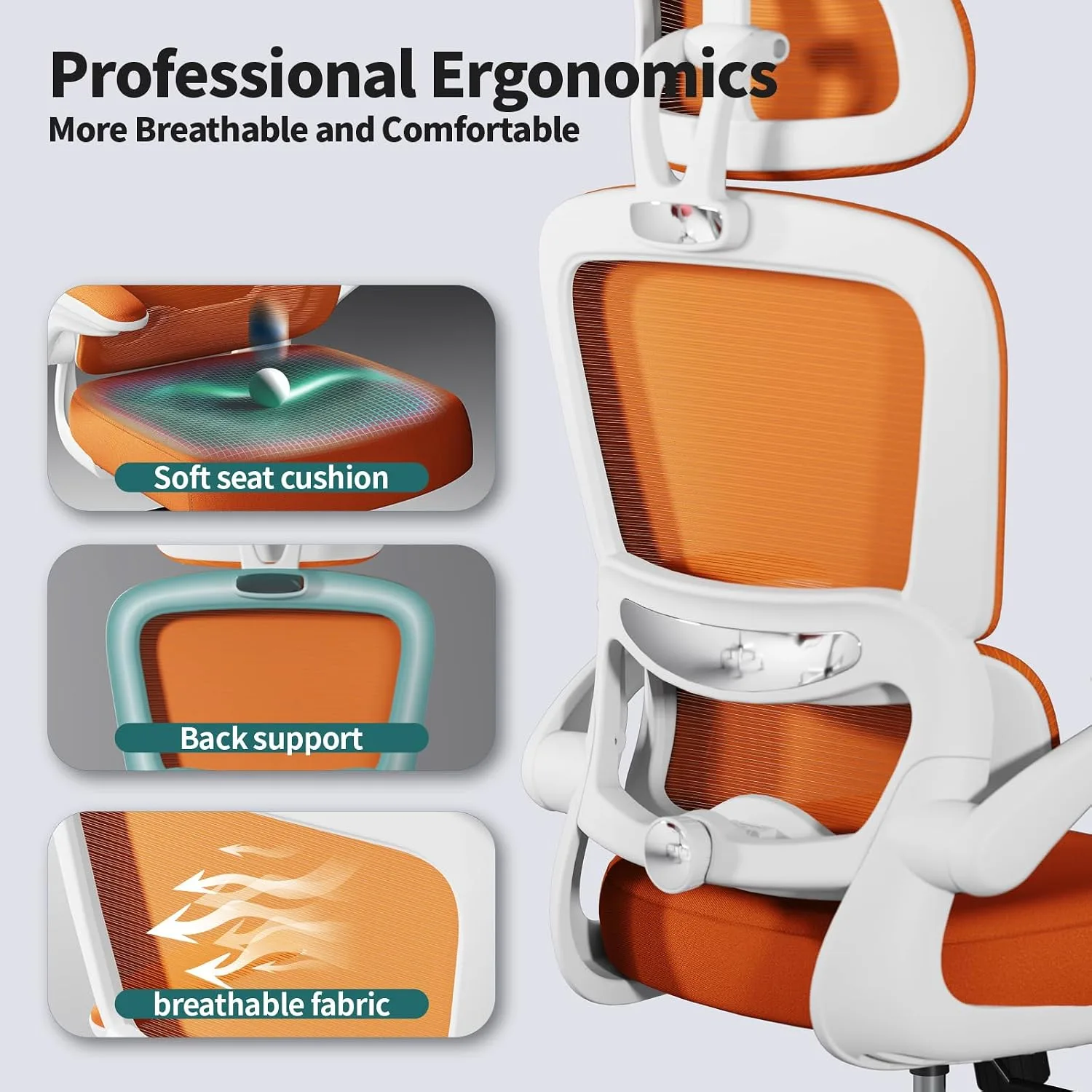 TRALT Office Chair Ergonomic Desk Chair with Lumbar Support Orange, 1