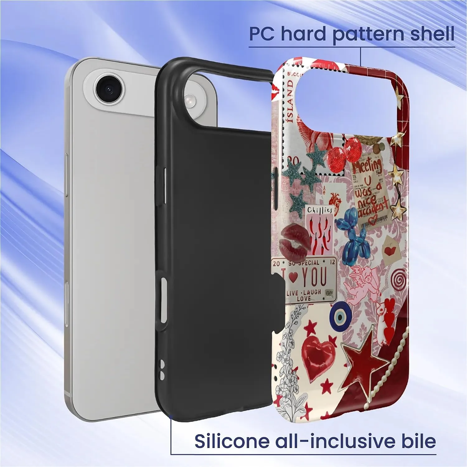 DAIZAG Case for iPhone 17 Air,Mixed 2 Layer Design Shockproof Soft TPU Ddouble Protection Phone Case for iPhone 17 Air-Conch Red Pearl Collage