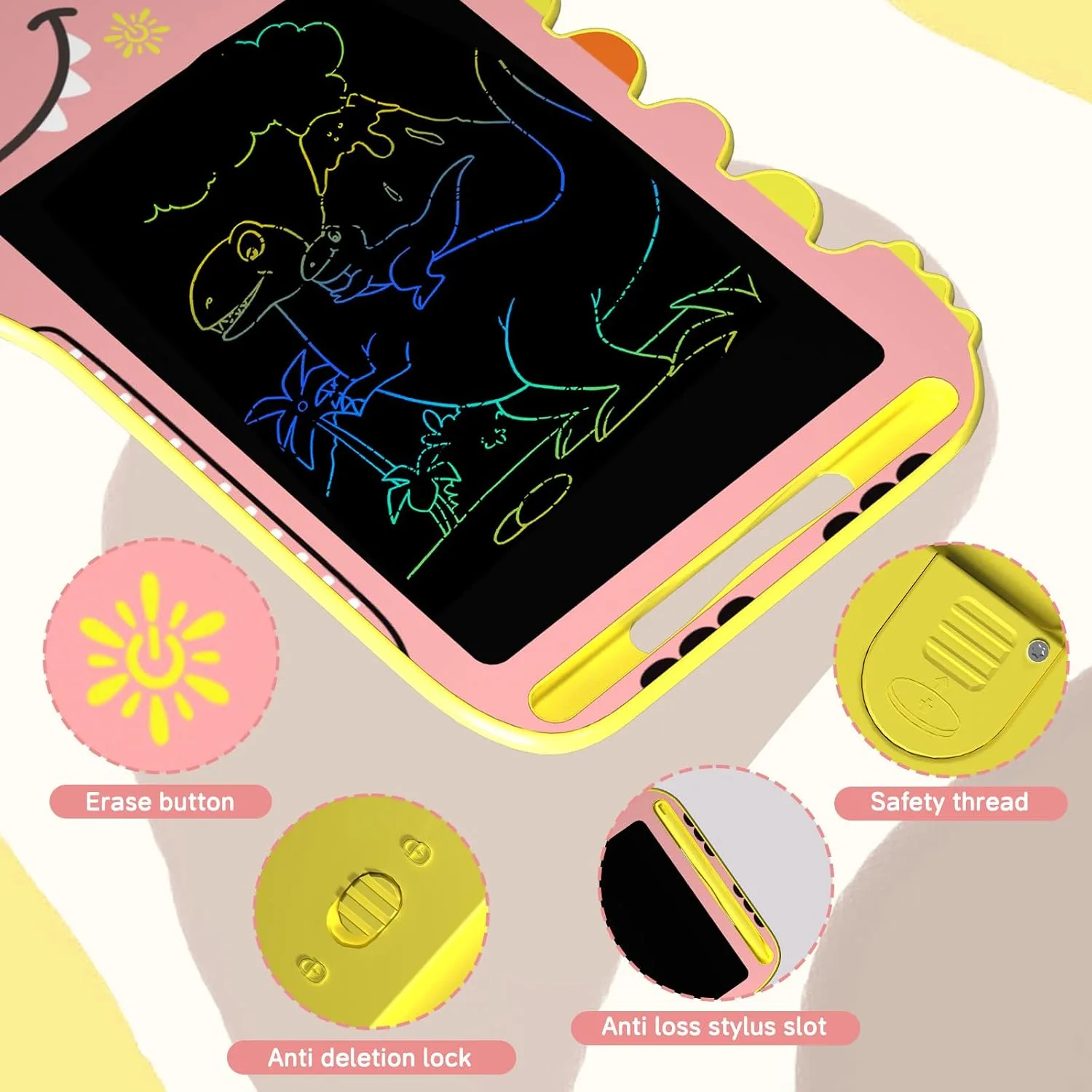 BKM LCD Writing Tablet for Kids, 8.5 Inch Colorful Doodle Board Toys, Pink