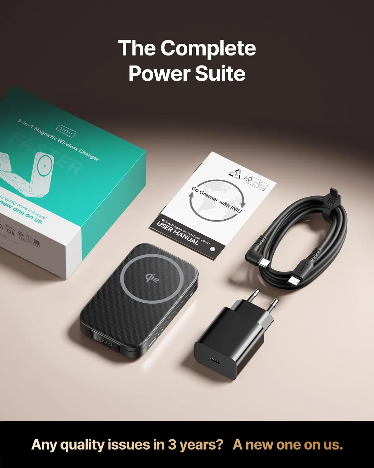 INIU 3 in 1 Foldable Wireless Charging Station, 15W Fast Mag-Safe Charger
