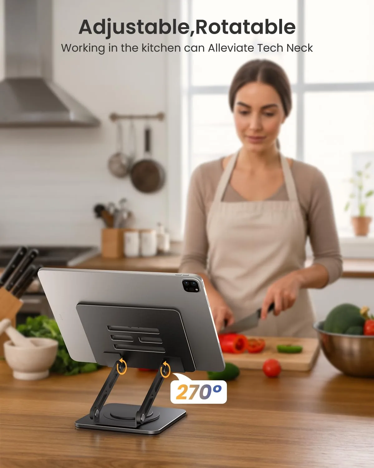 LOXP Adjustable Tablet Stand, 360 Rotating iPad Stand with Heavy-Duty Base