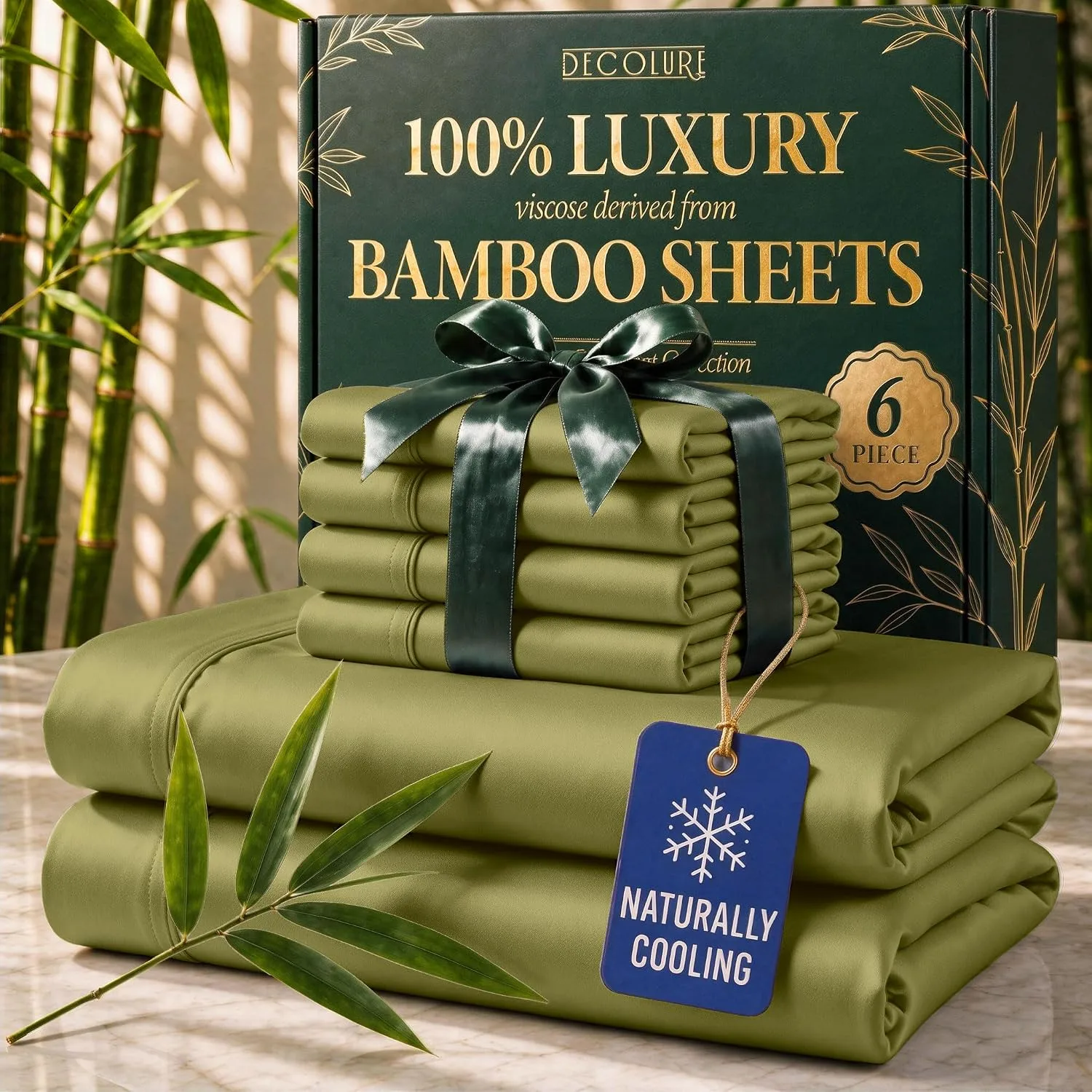 DECOLURE 100% Viscose from Bamboo Sheets King Size | 6 Pc Cooling Bed Set