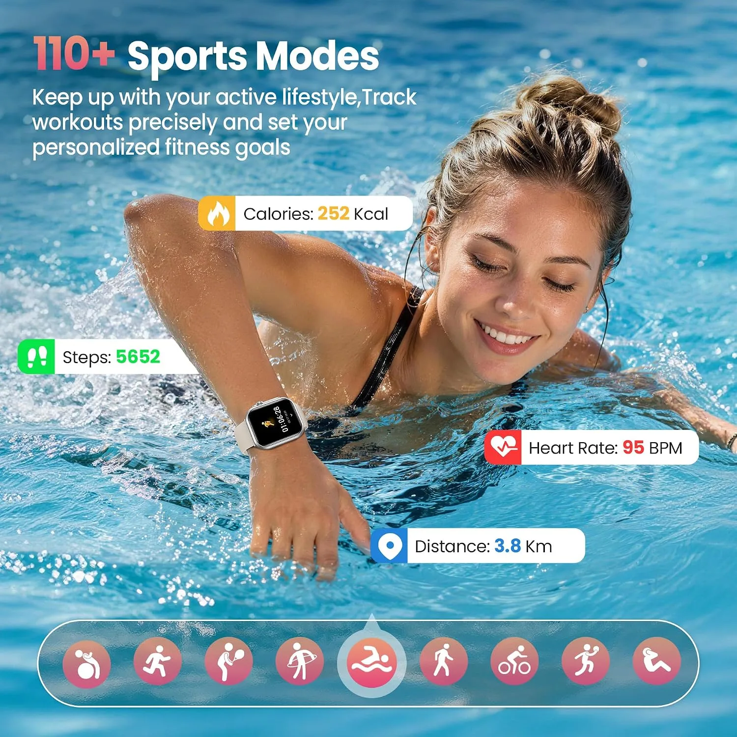 Smart Watch for Women,Fitness Watch Tracker with1000mAh Battery&2 Bands
