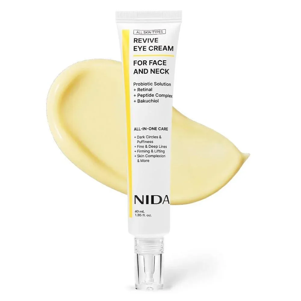NIDA Revive Eye Cream For Face And Neck | Probiotics Lystate Solution, Retinal, Peptide Complex, Bakuchiol | Wrinkles, Fine Lines, Cell Turnover, Firm Skin Texture, Radiant Skin | 1.35 fl. oz., 40ml