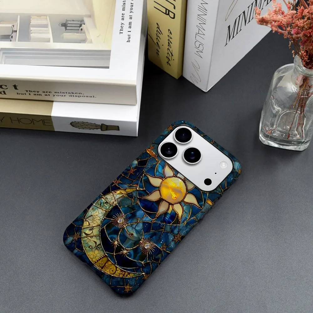 Case Compatible with iPhone 18 Pro/iPhone 17 Pro,Fall Prevention Hybrid 2-Layer Hard Shell Phone Cover for Girls Boys,Sun Moon Celestial Glass