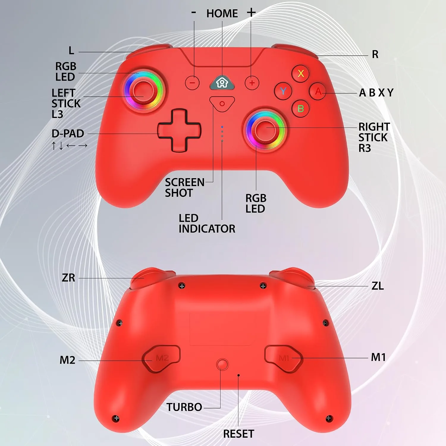 SUBSONIC - Switch and Switch 2 Wireless Controller - LED Pro controller Red