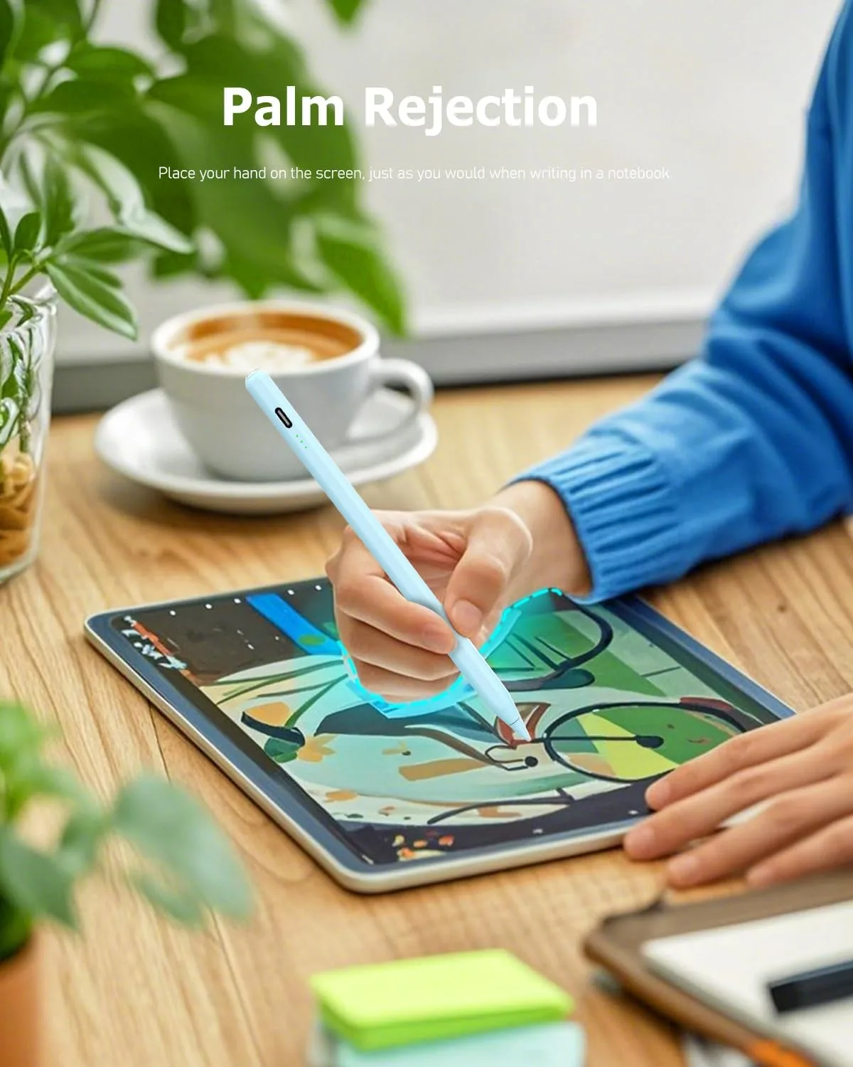 Blue Stylus Pen for iPad Pro Air Mini 2018-2026, Palm Rejection Fast Charge