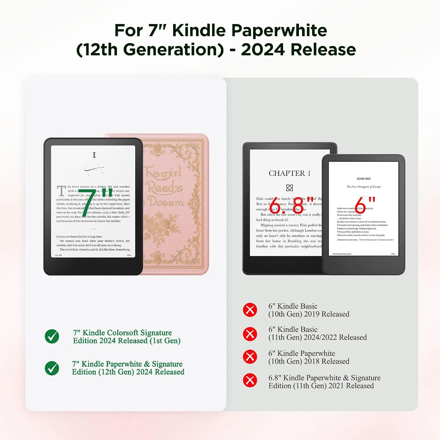 Magnetic Book Cover Case for 7'' Kindle Paperwhite & Colorsoft