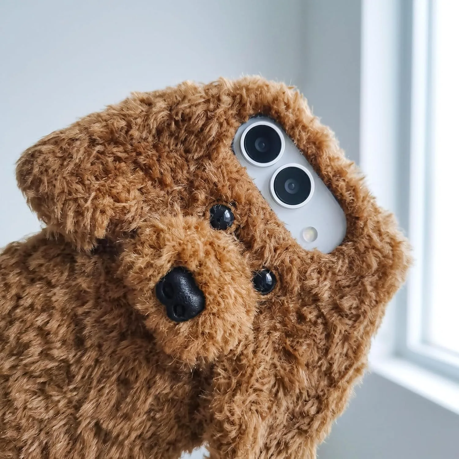 Losin for iPhone Duo Plush Furry Dog Cartoon Case, Brown