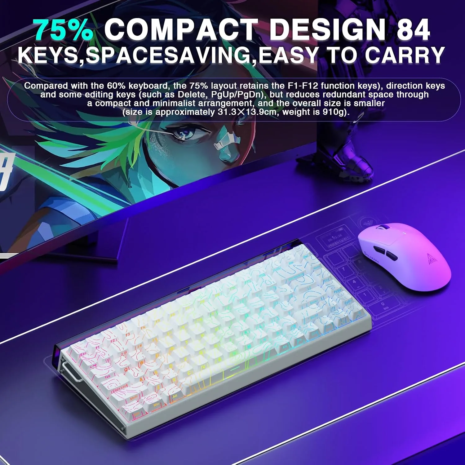 Aula Hero 84 Hall Effect Magnetic Switch Wired Mechanical Gaming Keyboard
