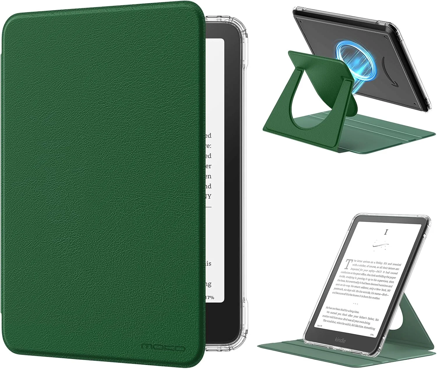 Estuche MoKo 360° Rotativo Desmontable para eBook Reader 7" Verde Hoja de Loto