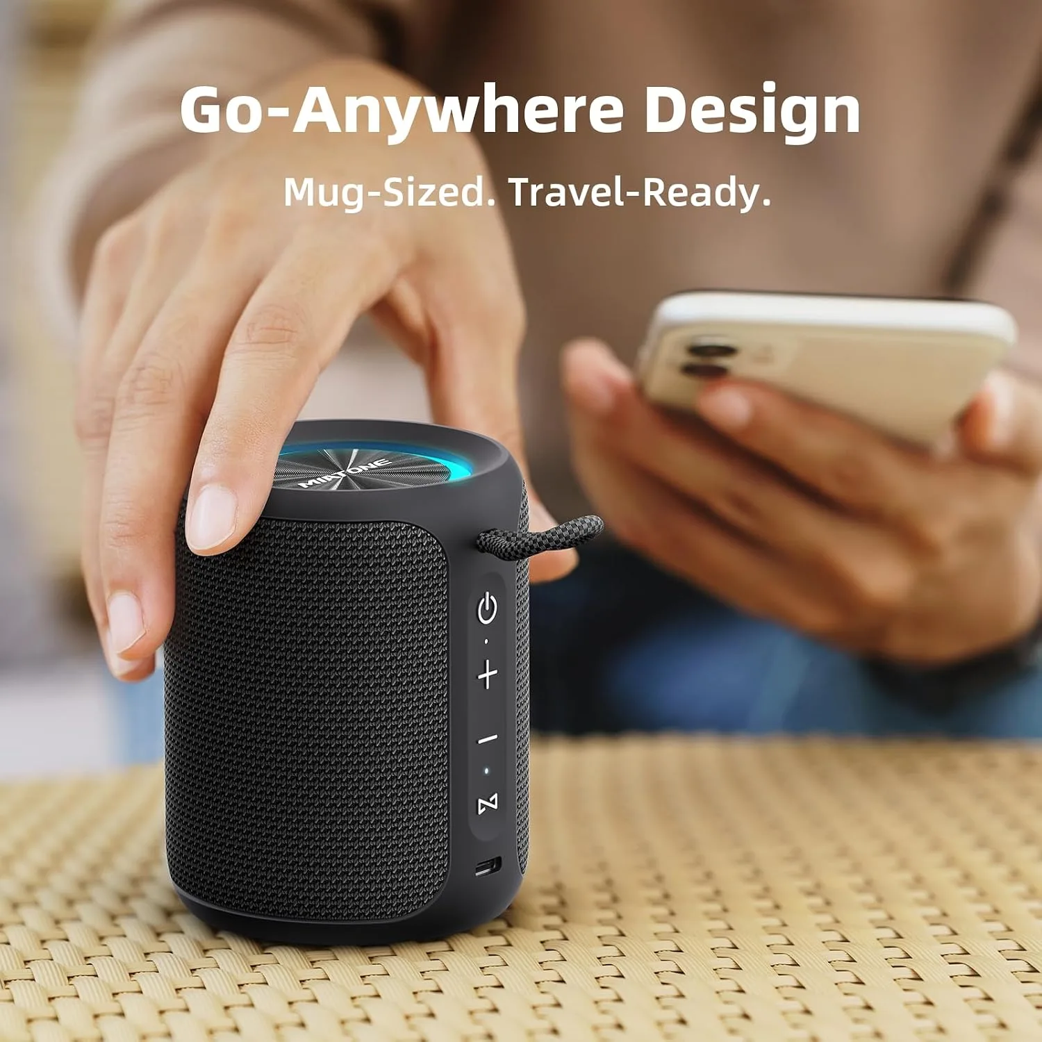 MIATONE Rush M - 20W Bluetooth Speaker IP67 Waterproof Speaker with Deep Bass, Portable Speakers for Beach Camping Accessories, Gifts for Men Fathers Him (Black)