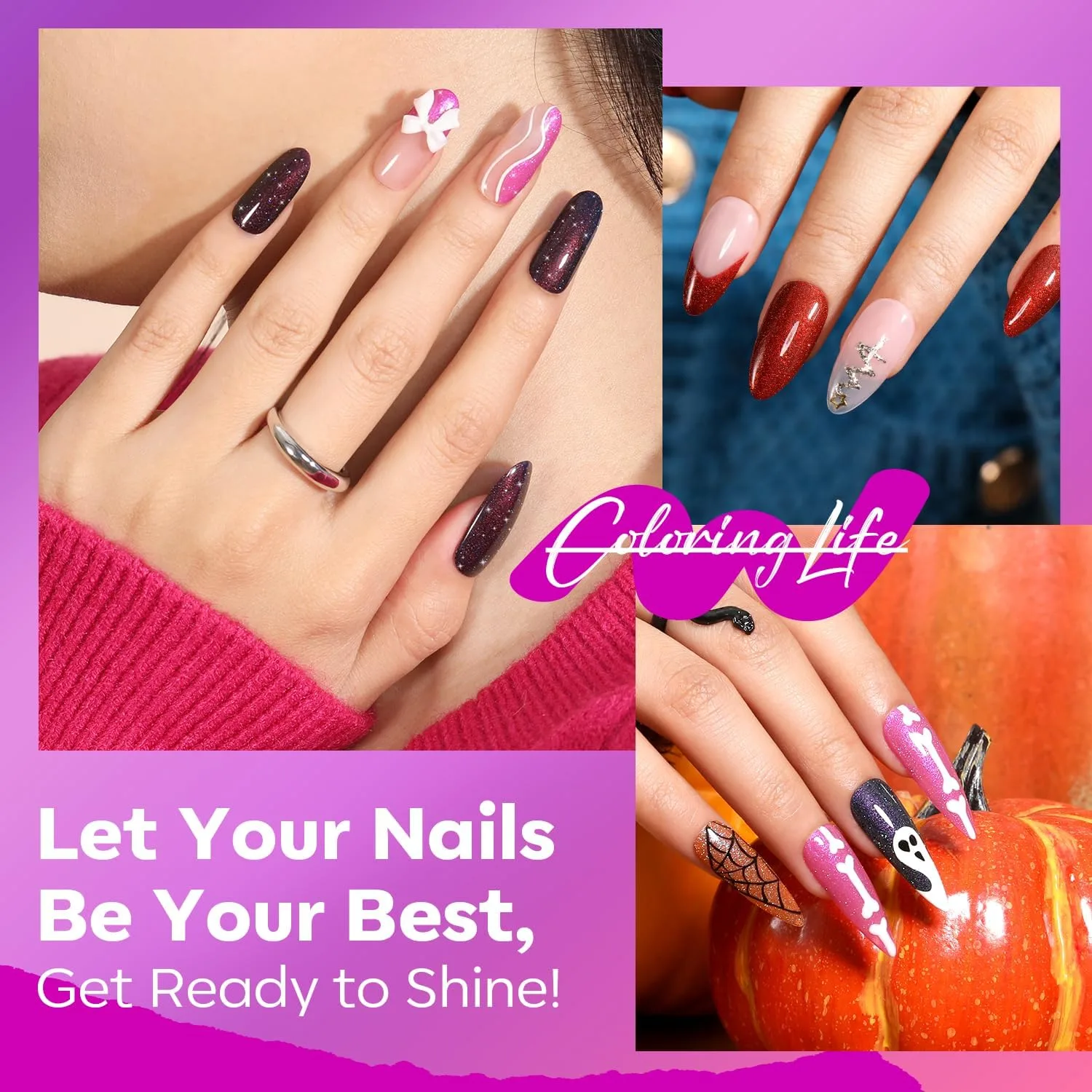 modelones Fall Nail Polish, 6 Colors Red Purple Glitter Nail Polish Set