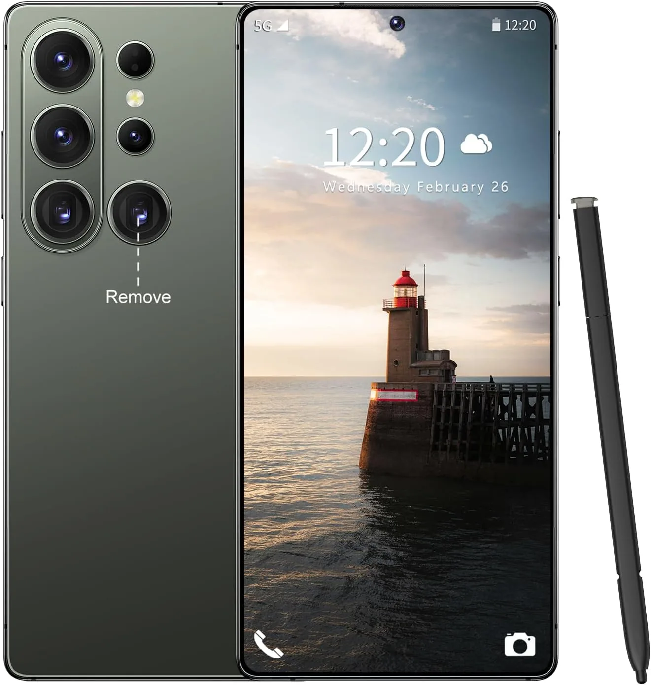 Huness S26 Ultra Unlocked Phone,Built in Pen The Phone,Cell Phone Battery 7000mAh 6.99" HD Screen,Android 15 16+512GB Smartphone,Dual SIM/5G/Face ID/Fingerprint Lock/GPS (Green)