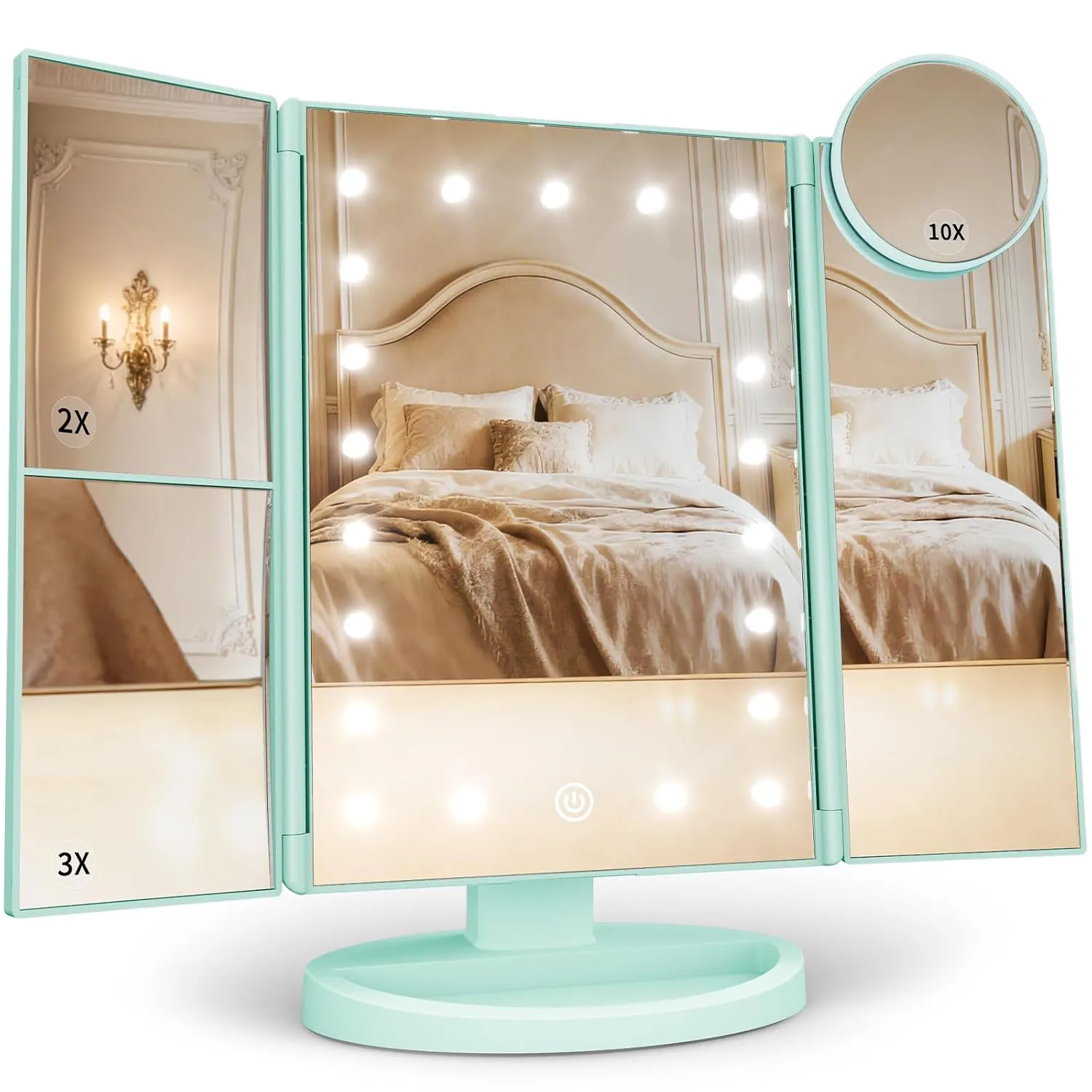 HUONUL 2X/3X/10X Magnifying Vanity Mirror with Light, Trifold Makeup Mirror
