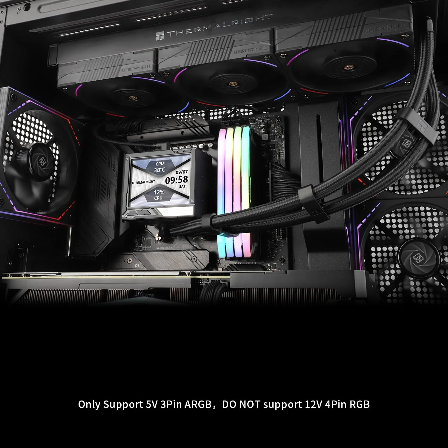 Thermalright Mjolnir Vision 360 ARGB Black-AIO CPU Liquid Cooler,IPS LCD Screen with 320 * 240 Resolution,for AM4/AM5 and LGA1700/1851,’3.5 inch’Magnet-Absorbent LCD Screen for Images